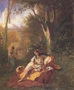 Theodore Frere Algerienne et sa servante dans un jardin huile sur toile (mk32) Germany oil painting artist
